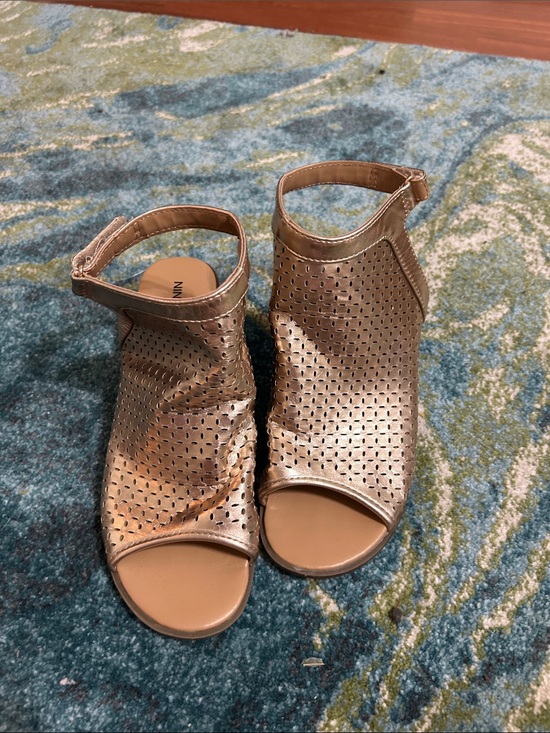Nina Shoes - Nine West Metallic Gold Perforated Ankle-Strap Sandals